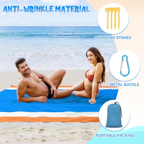 Beach Blanket Waterproof Sandproof 1-7 Adult Oversized 78 '' × 110 '' Lightweight Durable Compact Sand Free Extra Large Beach Mat for Travel Camping Hiking Picnic - color: Blueorange, size: 78“x110”