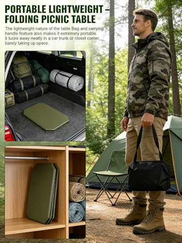 Foldable Camping Table | Adjustable Height Portable Camp Table for Backpacking, Picnic & Car Travel | Compact Small Folding Table with Carrying Bag & Cup Coasters | Camping Essentials