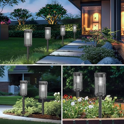 EXCMARK 12 Pack Outdoor Solar Lights Waterproof for Yard Garden Walkway Pathway Lawn Decorative Contemporary Landscape Lighting. (Cool White Light, 12)