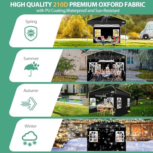 COBIZI 10x10 Pop up Canopy Tent with Sidewalls,One Push Setup Tent for Parties, Waterproof & UV 50+ Outdoor Commercial Gazebo with Air Vent, Reflective Strip,4 Sandbags for Garden, Beach,Black - color: Black(1-year warranty), size: 10x10