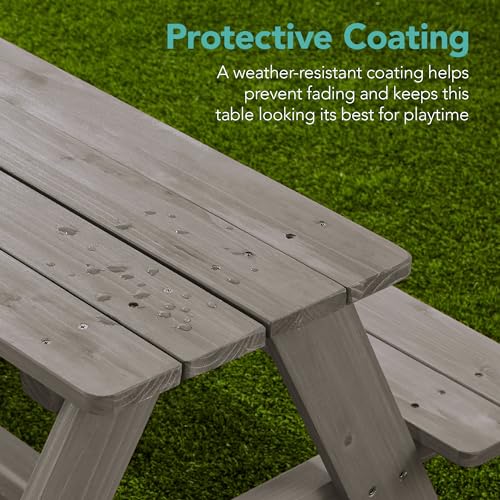 Best Choice Products Wooden Kids Picnic Table with Umbrella, Outdoor Activity Table Set with Built-in Benches, 220 lb Capacity per Bench - Gray/Navy - color: Gray/Navy