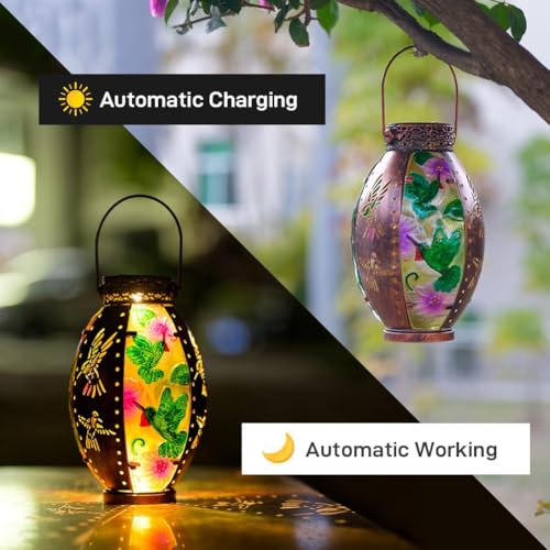 STARSOUL 2 Pack Solar Lantern Outdoor Waterproof, Hanging Solar Lantern for Patio Garden Yard Decor, Hummingbird Garden Decor, Hummingbird Gift for Women - color: Hummingbird-B