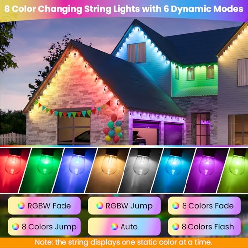 Larkvue 96FT(2X48FT) RGBW Outdoor String Lights with Remote, Patio Lights with 30+3 Vintage S14 Dimmable Waterproof Bulbs for Xmas Bistro Cafe Outside - color: Black