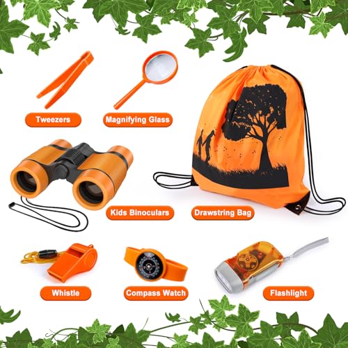 YOPINSAND Kids Explorer Kit & Bug Catcher Kit, Camping Gear for Kids, Outdoor Exploration Set with Backpack & Binoculars, Ideal Outdoor Adventure Toys for Boys Girls 3-12 - color: Orange
