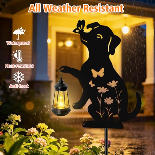 ANGMLN Dog Outdoor Solar Lantern Waterproof, Birthday Gifts for Christmas Women Mom, Solar Hanging Lights Dog Metal Figurine Garden Decor Patio Yard Pathway Backyard Ornaments - color: Dog