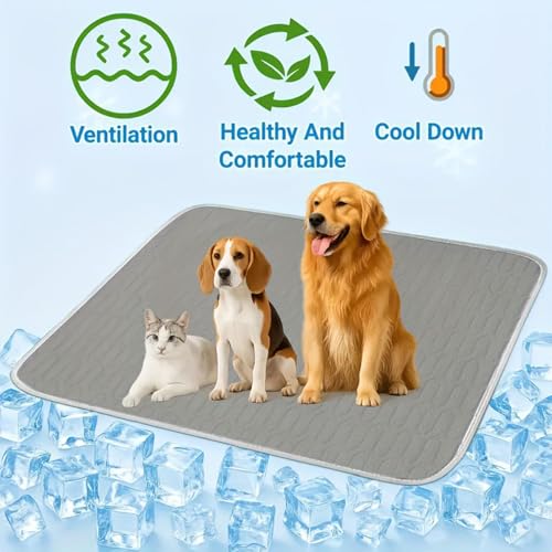 Pet Cooling Pad, Summer Heat Relief Mat for Cats Dogs, Ice Effect Sleeping Cushion with Pressure Activated Cooling Core, Lightweight Washable Resting Bed, Home Beach Use Portable Comfort