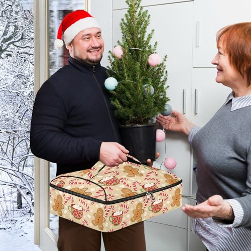 Christmas Gingerbread Man Pizza Bag Thermal Tote Winter Candy Cane Xmas Insulated Casserole Cookware Carrier for Hot or Cold Food Fits 15" x 11" Baking Dish for Pockluck, Parties, Picnic, and Cookouts - color: Gingerbread man