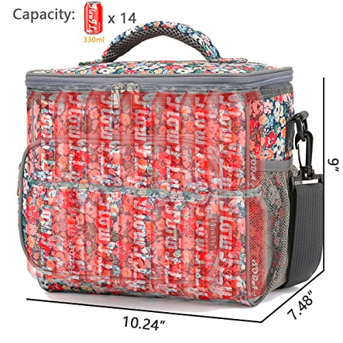 FlowFly Insulated Reusable Lunch Bag Adult Large Lunch Box for Women and Men with Adjustable Shoulder Strap,Front Zipper Pocket and Dual Large Mesh Side Pockets,Floral - color: Floral