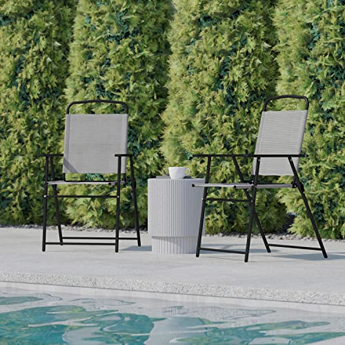 Flash Furniture Mystic Folding Patio Sling Chairs, Outdoor Textilene Lawn Chairs with Armrests, Set of 2, Gray - color: Grey