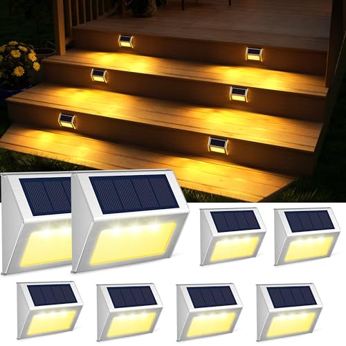 JSOT Solar Lights Outdoor for Deck,Waterproof Solar Powered Steps Light Outdoor Wireless LED Lamp Fence Lighting Walkway Patio Stair Garden Path Rail Backyard Fences Post 8 Pack Warm White - color: Warm White-8Pack