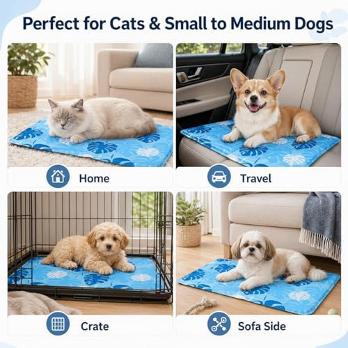 Drydiet Pet Cooling Mat for Small & Medium Dogs and Cats, 25.6"x19.7" Rectangle Gel Pet Pad, No Water, Washable, Indoor/Outdoor Use
