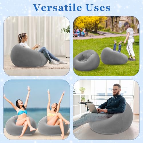 Realspring Inflatable Bean Bag Chairs Outdoor Blow up Camping Chairs Inflatable Lazy Sofa Folding Portable Bean Bag Loungers Couch for Movie Night(Dark Gray,2 Pcs) - color: Dark Gray
