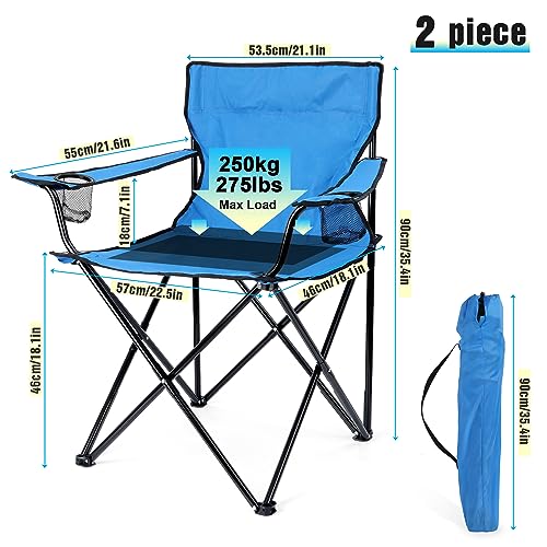 Foldable Camping Chair Set of 2, HaSteeL Folding Camp Chairs & Carrying Bags for Adults, Portable for Lawn, Outdoors, Fishing, Hiking, Travel, Picnic, Beach, Oversized & Supports 275lbs (Black & Blue) - color: Black +Blue
