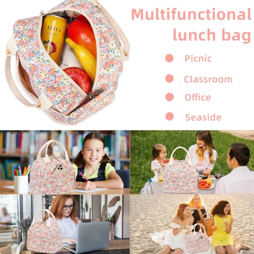 LEDAOU Lunch Box for Women Insulated Lunch Bag Corduroy Lunch Tote Bags Leakproof Cooler Lunch Case for Travel Work Picnic - color: Colorful Flower 181