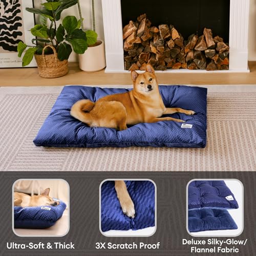 FUNNY FUZZY 2 in 1 Dog Bed Crate Pad Mat, Washable Reversible Pet Floor Mats,Fluffy Kennel Pad for Small Large Sized Dog,Indoor Cats,Sleeping Mattress, 23.6" × 17.9", Midnight Blue - color: Blue, size: 24"×18" Small