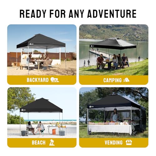CROWN SHADES 12x12 Pop Up Canopy Outside Canopy, Patented One Push Tent Canopy with Wheeled Carry Bag, Bonus 8 Stakes and 4 Ropes, Black - color: Black, size: 12x12