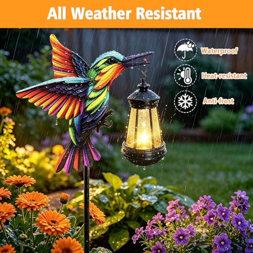 ANGMLN Hummingbird Solar Lights Outdoor, Hanging Lantern Waterproof, Birthday Gifts for Women Mom Mother's Day, Metal Garden Statue Yard Decor Patio Pathway Backyard Lawn Ornaments - color: Hummingbird