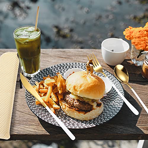 AARAINBOW 6 Pieces 18/8 Stainless Steel Flatware Set Portable Reusable Cutlery Set Travel Utensils Set Including Chopsticks Knife Fork Spoon Straws Cleaning Brush Dishwasher Safe (White golden) - color: White golden