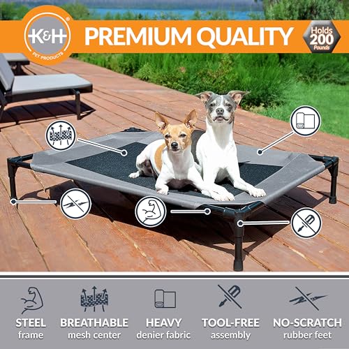 K&H Pet Products Outdoor Elevated Dog Cot, Breathable Cooling Elevated Cot Hammock Pet Bed for Large Dogs, Washable Mesh Cover, Raised Metal Frame, Collapsible, Portable - Large 42 X 30in Gray - color: Gray/Black Mesh, size: Large 42"L x 30"W