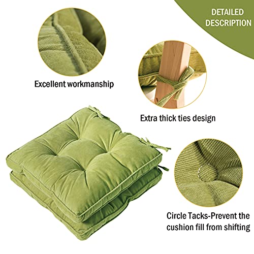Furlide Patio Chair Cushion 18 x 18 Inch Cushions Pad with Ties Indoor Outdoor Cushions for Dining Chairs Set of 2, Square Green - color: Green