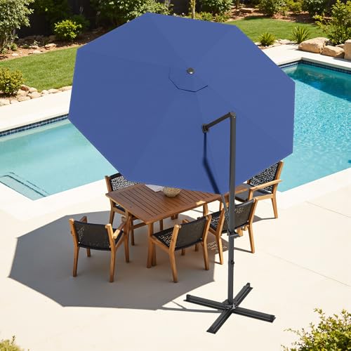 Patiowell 10 FT Patio Umbrella, Outdoor Cantilever Umbrella with 360 Degree Rotation & 5 Adjustable Tilt, Large Hanging Offset Round Sun Umbrella with Frame for Backyard Garden Poolside, Navy Blue - color: Navy Blue, size: 10 FT