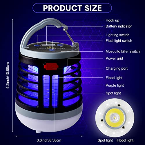 2 Pack 3 in 1 Bug Zapper USB Rechargeable Mosquito Killer Portable Waterproof Mosquito Repellent Outdoor Indoor LED Lantern Bug Zapper Camp Light SOS Emergency Light for Home, Backyard (2, Black) - color: Black