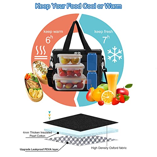 Femuar Reusable Lunch Box for Men/Women - Insulated Lunch Bag Leakproof Lunchbox for Work Office Picnic Beach - Freezable Lunch Cooler Bag with Adjustable Shoulder Strap - Black - color: Black, size: Medium Size