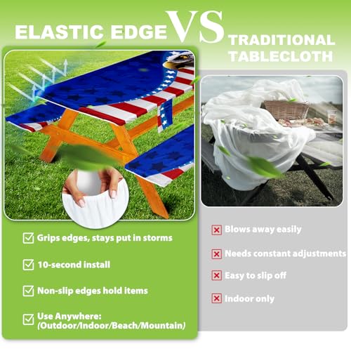 Picnic Table Cover with Bench Covers Table Cloth Tablecloth Summer Outdoor Rv Patio Tent Camping Glamping Campsite Camper Essentials Accessories Items Gear Gadgets Stuff Necessities Supplies Must Have - color: Blue Eagle Flag, size: 96in