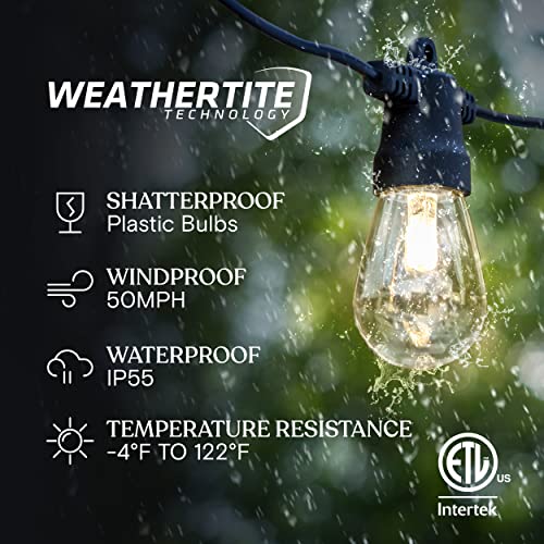 Brightech Ambience Pro Solar Powered Outdoor String Lights - Commercial Grade Patio Lights with 48 Ft Edison Bulbs - Shatterproof LED Solar Lights for - 1W LED, Warm White Light - style: Bright (1W) Manual Control 48 FT