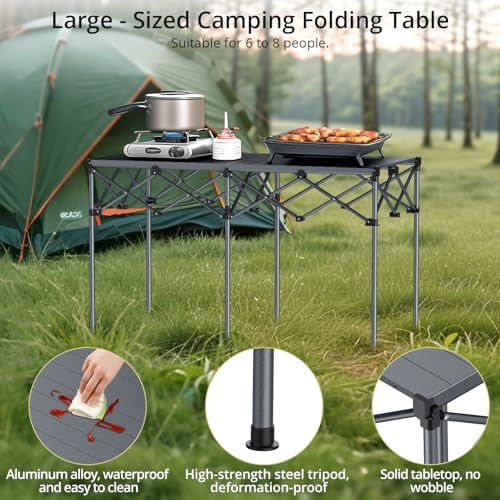 Anbte Heavy-Duty Camping Table, 48” x 23.6” Large Roll Up Camping Table for 6-8 People Support 264lbs with Carry Bag, Waterproof, Portable, for Backyard BBQ Tailgating Picnic Party Indoor, Black - color: Black, size: 48”L x 23.6”W x 29.1" H (1 height)