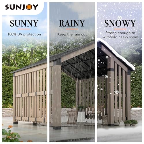SUNJOY 11x11ft. Cedar Wood Gazebo with Six 5.5x5.5 in. Heavy Posts, Permanent Hard Top Pavilion with Wooden Privacy Screen for Backyard Hot Tub, Ceiling Hook - Outdoor Patio, Matte Black - style: Gazebo w/Privacy Screen