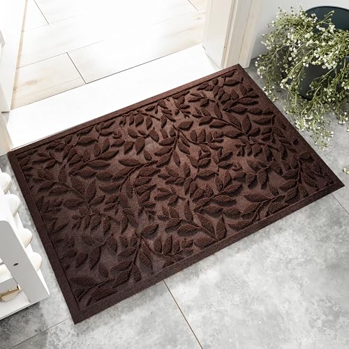 Coffee Brown Leaves Outdoor Indoor Entrance Doormats, Absorbent Durable Heavy Duty Welcome Front Door Mat,Thick Natural Rubber Back,Easy Clean Entryway Mat 23x35 Inch, Low Profile - color: Leaves-coffee, size: 1'11" x 2'11" (Rectangular)