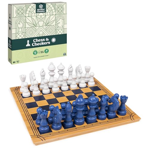 Mindful Classics, Chess Checkers Board Game Set with Bamboo Wooden Box Family Board Games Eco-Friendly Gift, for Adults and Kids Ages 8 and up - color: Chess & Checkers