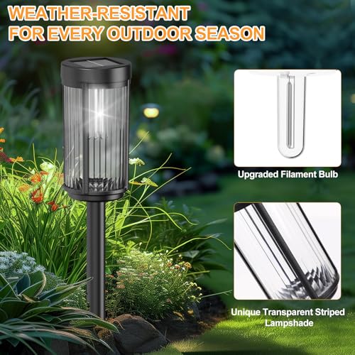 EXCMARK 12 Pack Outdoor Solar Lights Waterproof for Yard Garden Walkway Pathway Lawn Decorative Contemporary Landscape Lighting. (Cool White Light, 12)