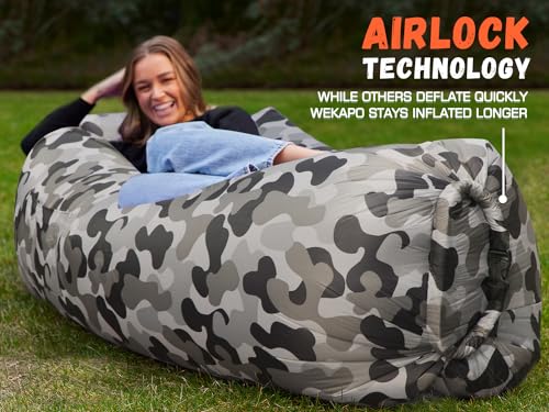 WEKAPO Inflatable Couch Air Lounger Chair - Camping & Beach Accessories, Portable Blow up Sofa for Hiking, Lawn, Indoor/Outdoor Movies & Music Festivals. Lightweight and Easy to Set Up Air Hammock - color: Camo