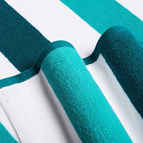 Bornbay Cotton Oversized Beach Towel - Extra Large 40"X70" Plush Thick Pool Towel, XL Fluffy Cyan Green Beach Towels Stripe Swimming Towel for Adults Mens Women - color: Cyan Green