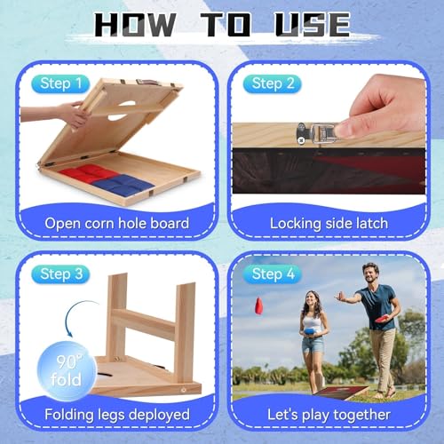 Wooden Cornhole Board Set with Bean Bags, Choose 2x1.3 ft Corn Hole Boards, Portable Outdoor & Indoor Toss Game Sets for Kids Adults and Family Party Camping Equipment