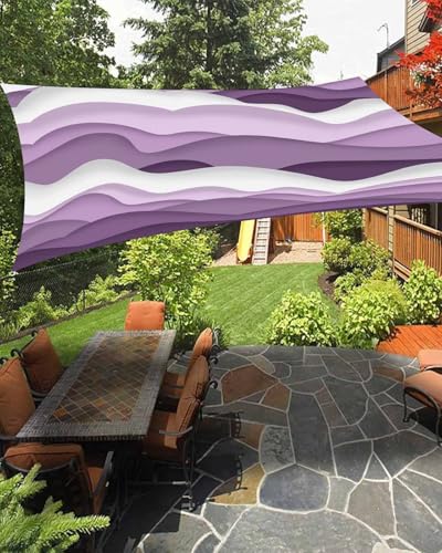 Ocean Waves Sun Shade Sail 12' x 16' Purple White Wave Gradient Waterproof Sun Shade Rectangle UV Block Canopy Awning Outdoor Sunshade for Patio Porch Pergola Deck Backyard Garden - color: Purple, size: 12' x 16'
