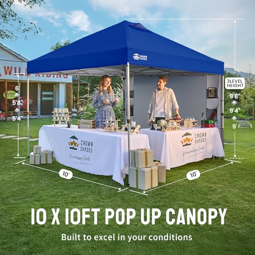 CROWN SHADES Canopy Tent, 10 x 10 Foot Portable Pop Up Outdoor Shelter with Pocket Sidewall, Push Center Lock, UV Protection, and Carry Bag, Navy Blue - color: Navy Blue