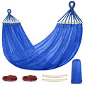 Outdoor Hammock, Super Soft and Breathable Mesh Hammock Made of Cool Nylon with Wooden Bars for Indoor, Balcony, Terrace, Garden, Camping, Backpacking - color: Blue
