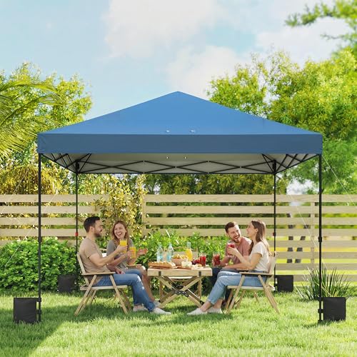 Outsunny 10 x 10 ft Pop Up Canopy Tent with One Push Setup, Easy Setup Outdoor Portable Instant Canopy Shelter with Wheeled Carry Bag, Sandbags, Adjustable Height for Parties, Events, Dark Blue - color: Dark Blue