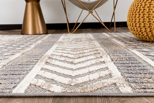 Rugshop Distressed Geometric Indoor/Outdoor Beige Area Rug Modern Tribal Stripe, Durable Stain Resistant Perfect for Patio, Backyard, Deck and Outdoor Lounge 7'10" x 10' - size: 7'10" x 10' (Rectangular)