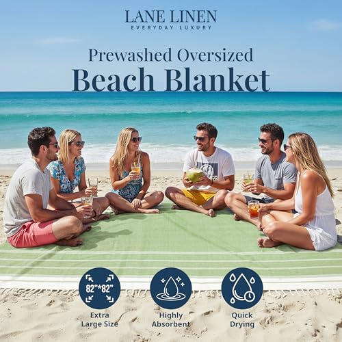 LANE LINEN Beach Blanket Sandproof – Lightweight Oversized Picnic Mat with Quick-Dry Comfort & Diamond Weave Design 82"x82", Beach Accessories Must-Haves, Park Outings, Coastal Getaways – JadeLime - color: 12: Jade Lime, size: Beach Blanket (80" x 80")