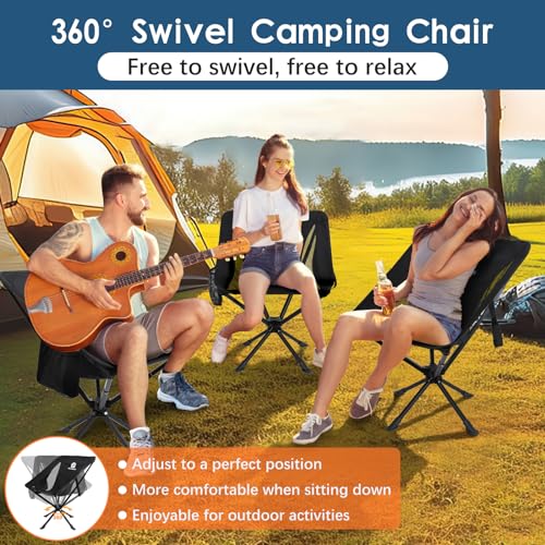 Raynesys Portable Camping Chair 2 Pack, 8 Seconds Quick Setup Folding Camping Chair, Flexible 360° Rotation, 3.8Lb Lightweight Travel Chairs for Easy Carry to Hiking, Sporting, Travel, Beach - color: Black, size: 2 Pack