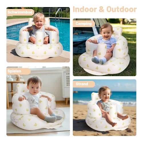 AirSwim Inflatable Baby Seat, Inflatable Baby Chair for Babies 3 Months and Up, Summer Blow Up Chair with Built in Air Pump, Infant Floor Seats for Learning to Sit, Palying, Camping, Bear Head - color: Bear Head