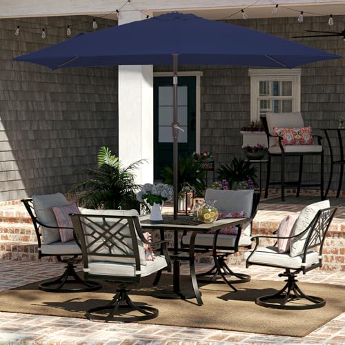 JEAREY 6.5x10 ft Rectangular Patio Umbrellas Rectangle Outdoor Umbrella with Push Button Tilt and Crank, Market Table Umbrella 6 Sturdy Ribs UV Protection for Poolside Garden Backyard Deck, Navy - color: Navy, size: 6.5x10ft