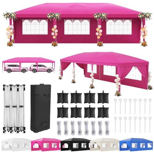 10x30 Pink Pop Up Tent with 8 Sidewalls, Heavy Duty Outdoor Canopy Waterproof Canopy Event Tents for Parties Party Wedding BBQ Events, 8 pcs Weight Bag,Carry Bag - color: Pink, size: Standard 10x30FT 8sides