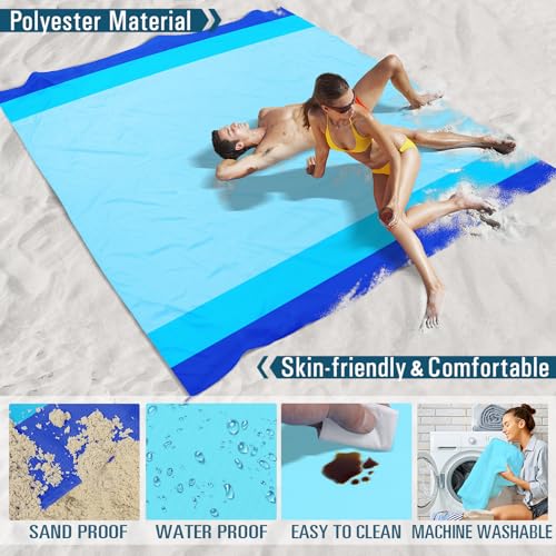 Beach Blanket Waterproof Sandproof 78''×81'' Large Suits 1-5 Adults Oversized Lightweight Picnic Mat Sand-Free Blanket for Camping Hiking Beach Travel - color: Blue, size: 78''x81''