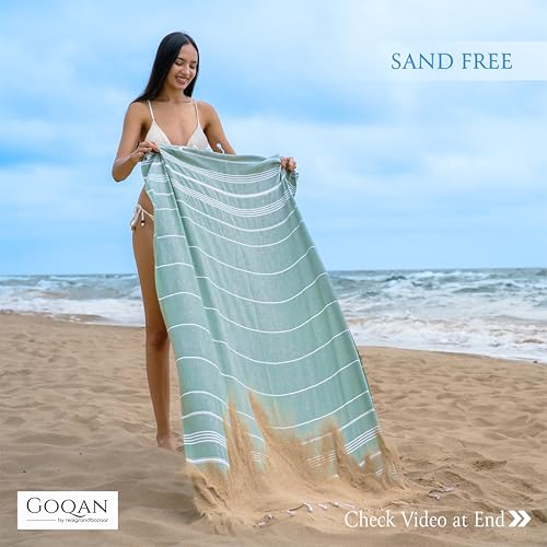 GOQAN Turkish Beach Towel Oversized 39x71 | Thin, Lightweight, 100% Cotton and Sand Free Towel is Suitable for Beach, Bathroom, Pool, Travel & Swim - Tropical G - color: Tropical Green, style: Lucky