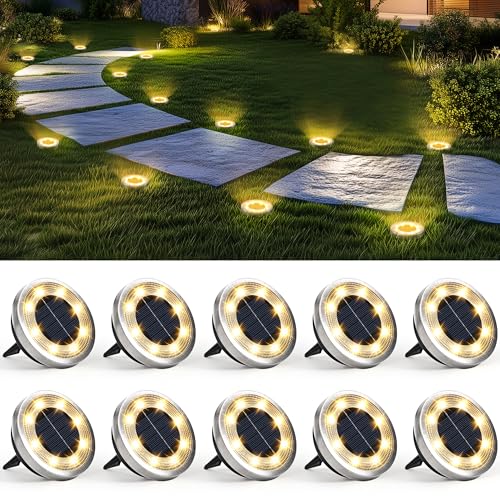 SOLPEX 10 Pack Solar Ground Lights Outdoor Waterproof, Solar Powered Pathway Lights, Landscape Lighting for Garden Walkway Driveway Backyard Decor (Warm White) - color: Warm White, size: 10 Pack
